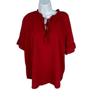 Shein Womens Ruffled Short Sleeve Blouse Size L 100% Polyester Red